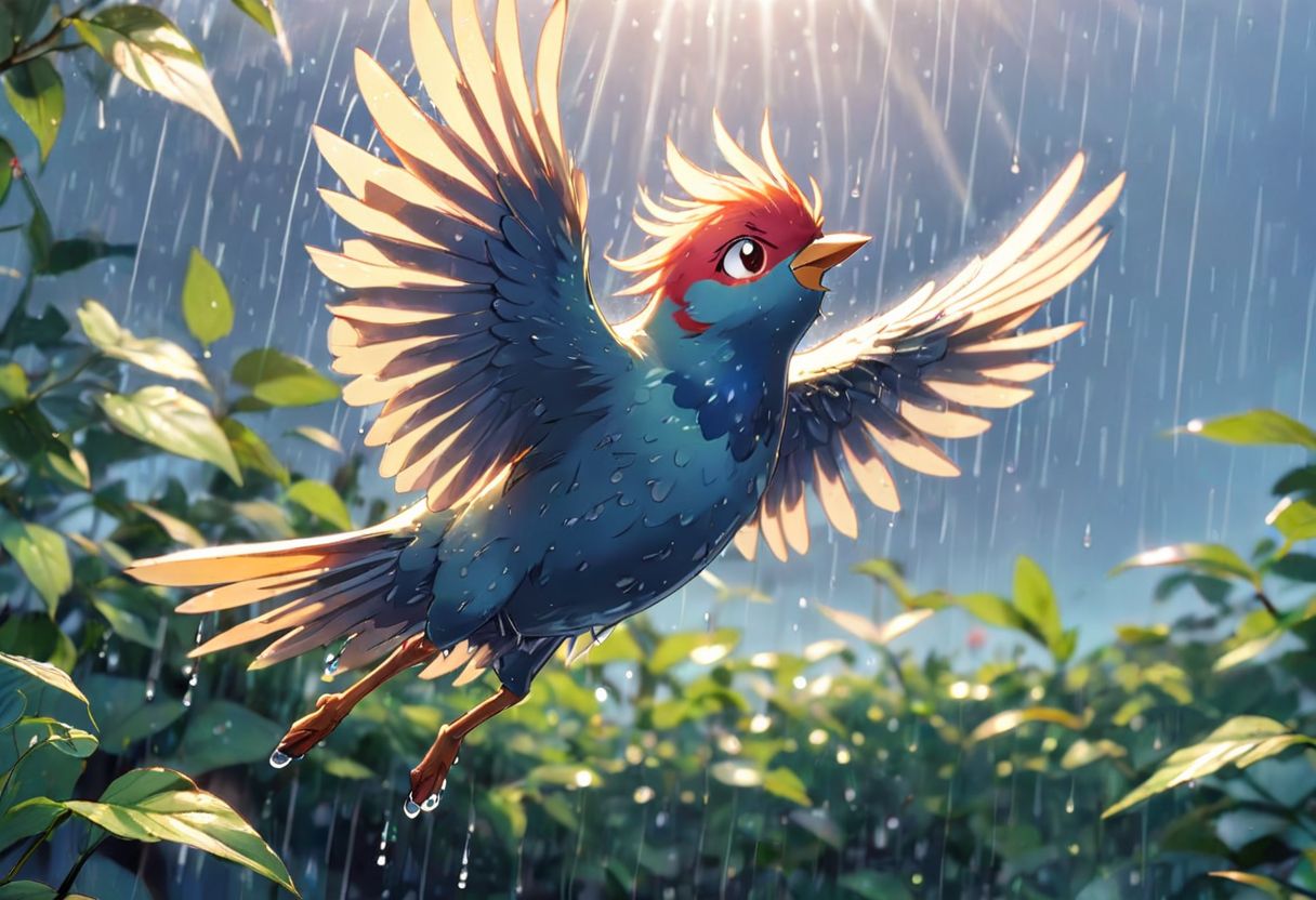 “Hujan yang Membahagiakan: Kisah Lulu, Burung yang Menikmati Hujan”